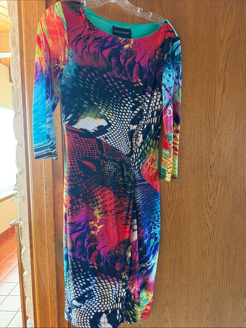 Frank Lyman Design Vibrant Multicolor Abstract Print Long Sleeve Dress